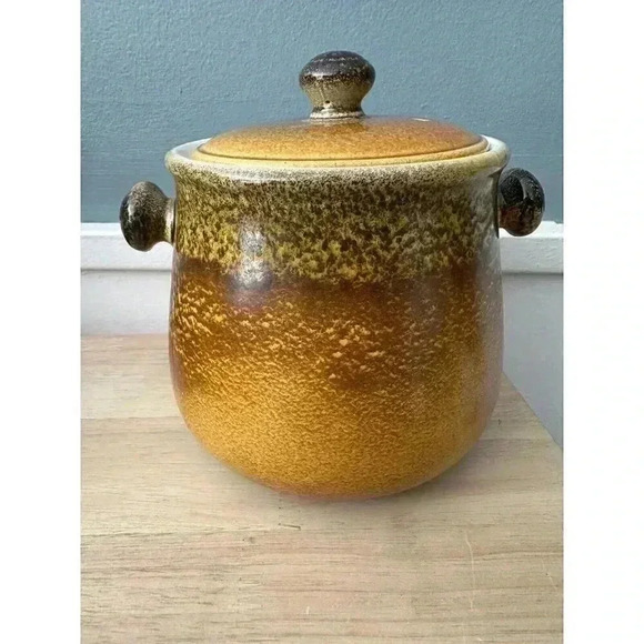 Vintage Pottery Stone Sugar Bowl Ceramic Canisters Jar Container Bean Pot - Picture 2 of 5